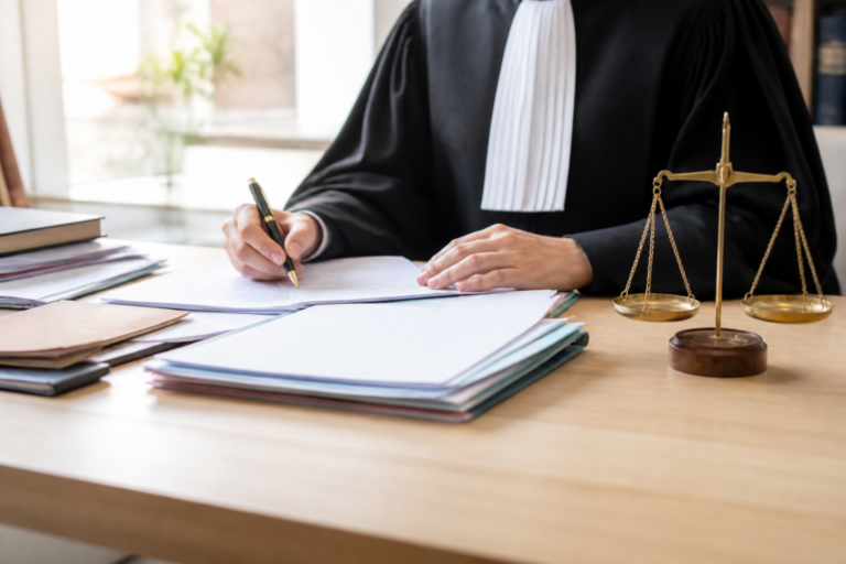Avocat préparant des documents juridiques sur un bureau