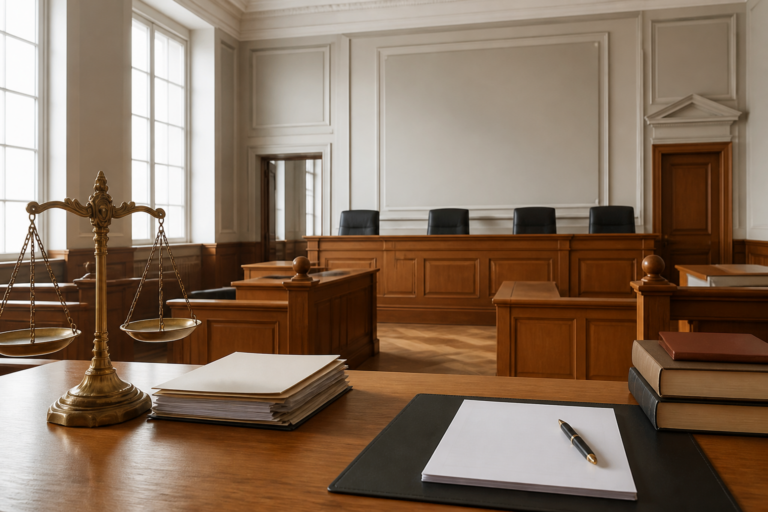 Salle d'audience vide dans un tribunal français