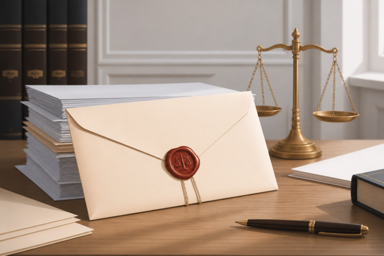 Enveloppe officielle d'assignation judiciaire avec sceau