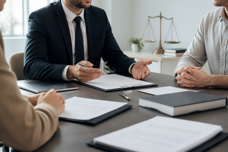 Avocat en droit des affaires et entrepreneurs en réunion de travail