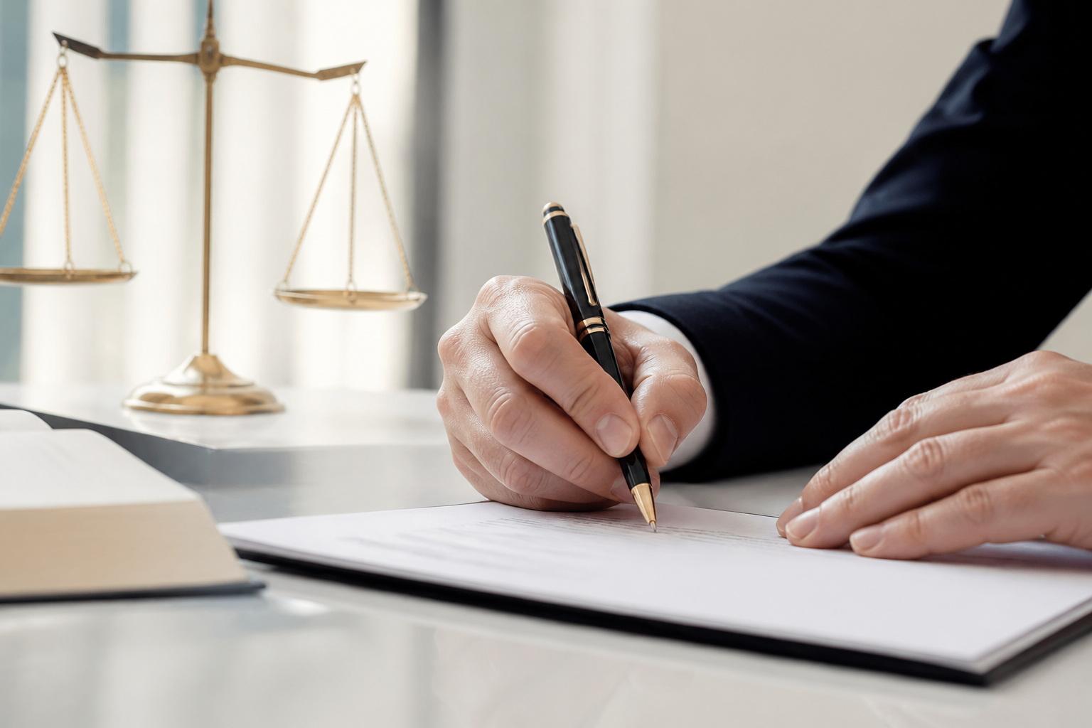 Signature d'un document juridique pendant une consultation d'avocat