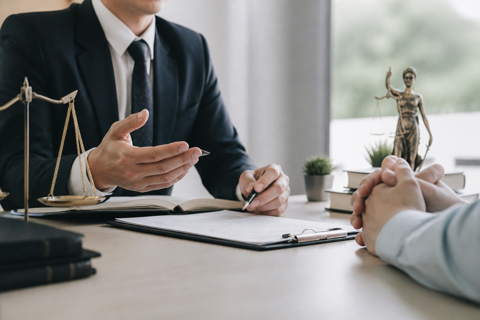 Consultation juridique entre avocat et client dans un bureau professionnel