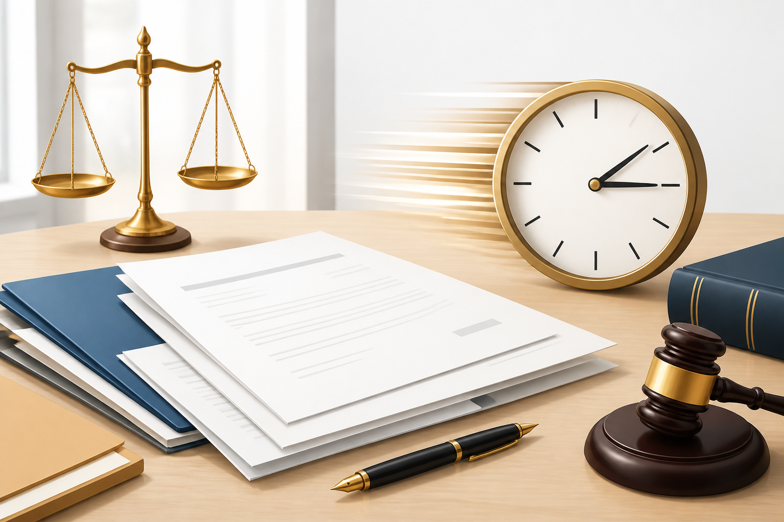 Illustration vectorielle avec documents et horloge représentant la procédure d'injonction de payer