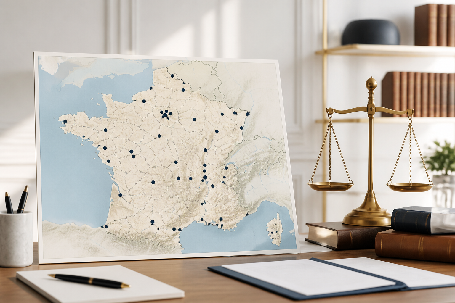 Carte de France illustrant la localisation des cabinets d'avocats autour