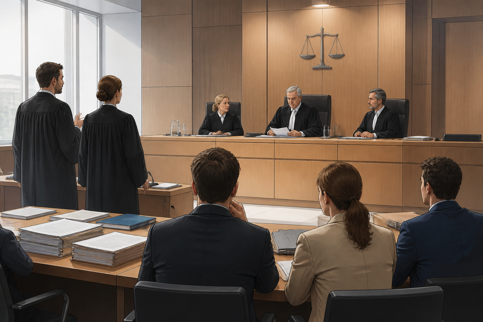 Salle d'audience civile pendant une procédure judiciaire