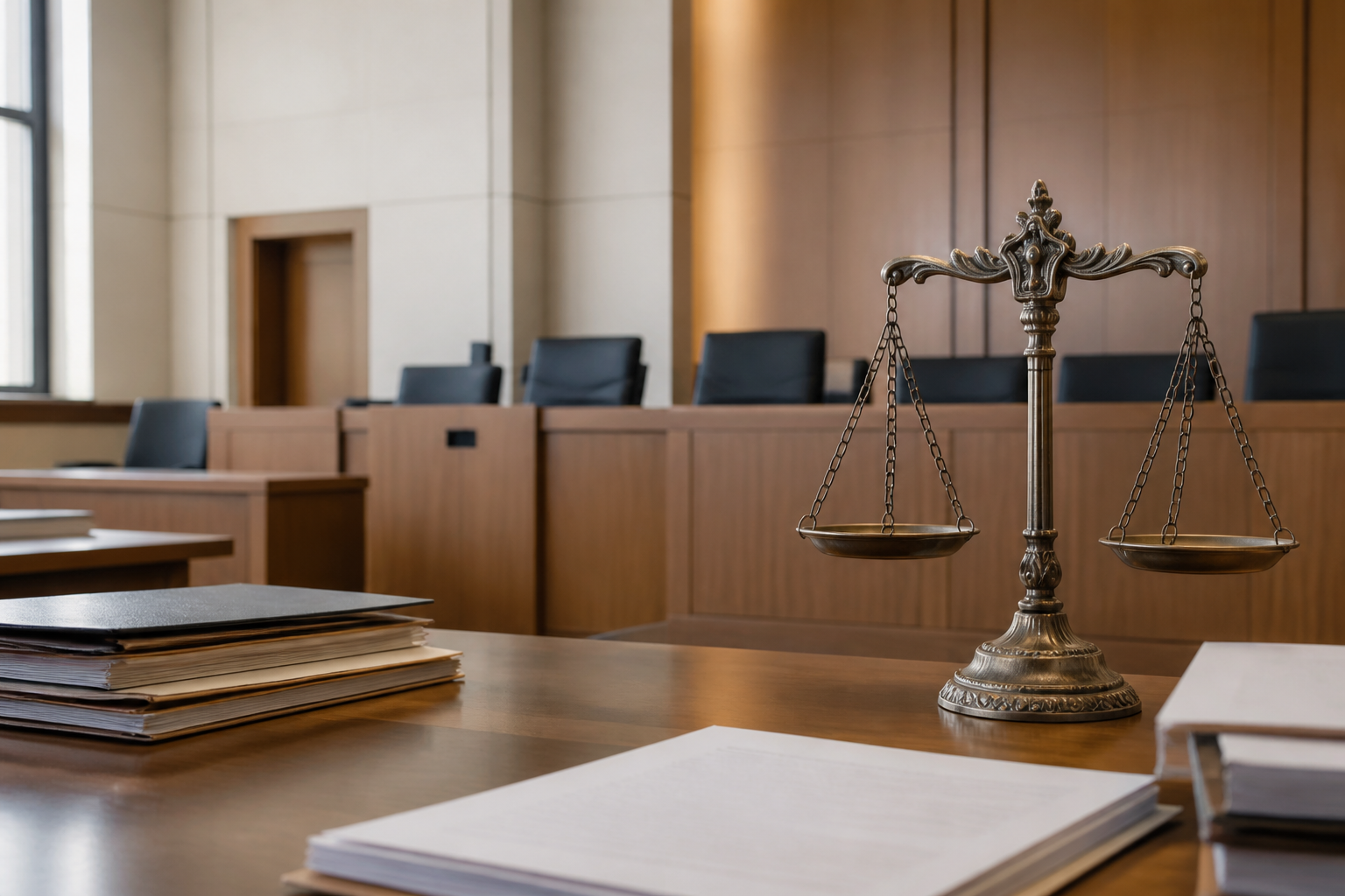 Salle d'audience d'un tribunal judiciaire français vide