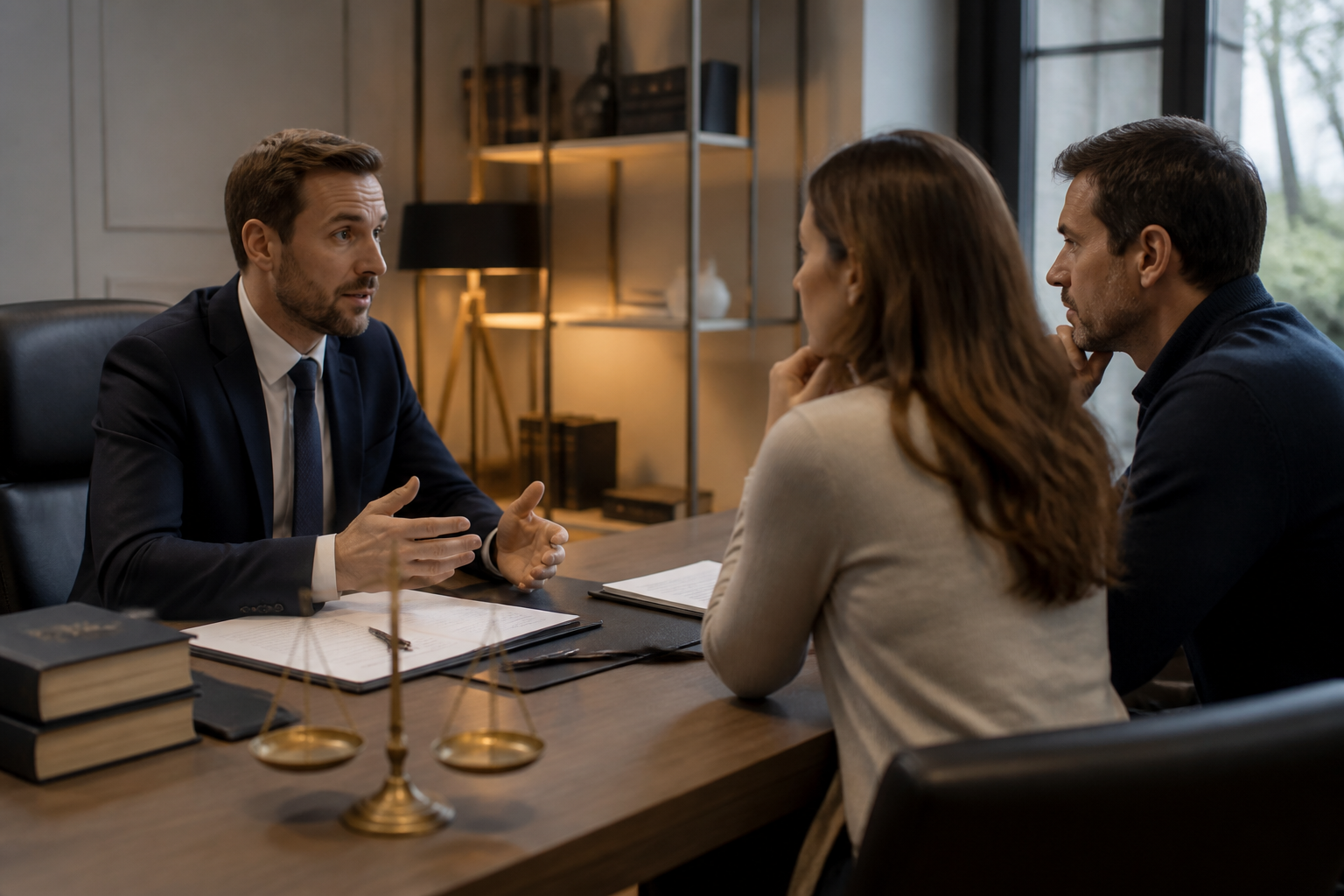 Avocat discutant avec un couple dans un bureau