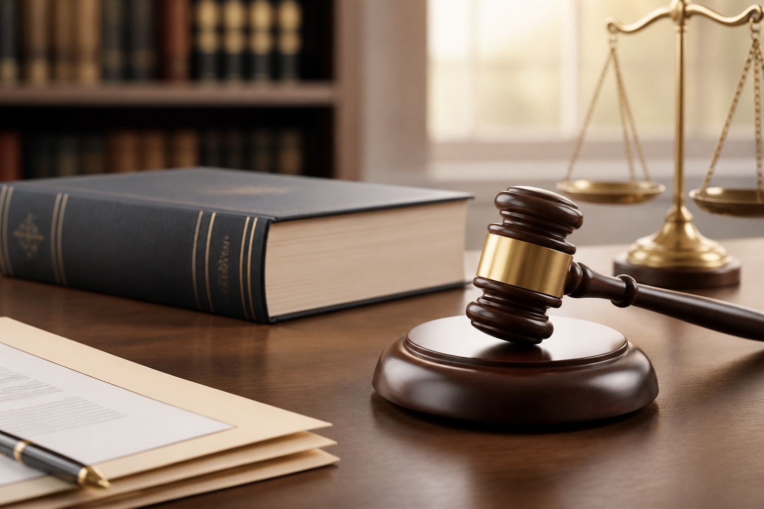Marteau de juge et livre de droit représentant la justice