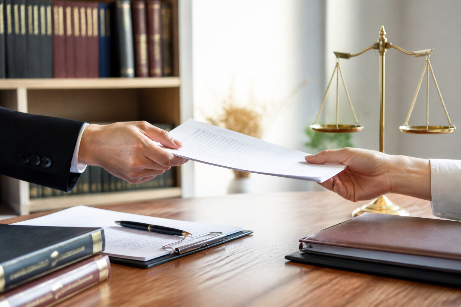 Signature de documents juridiques dans un cabinet d'avocat