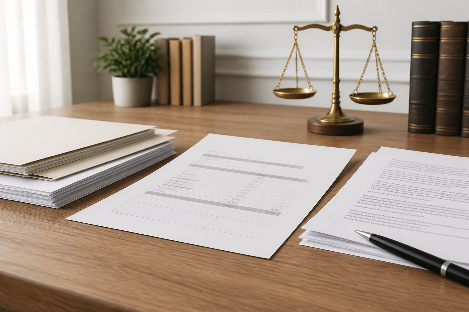 Documents juridiques et facture d'honoraires sur une table