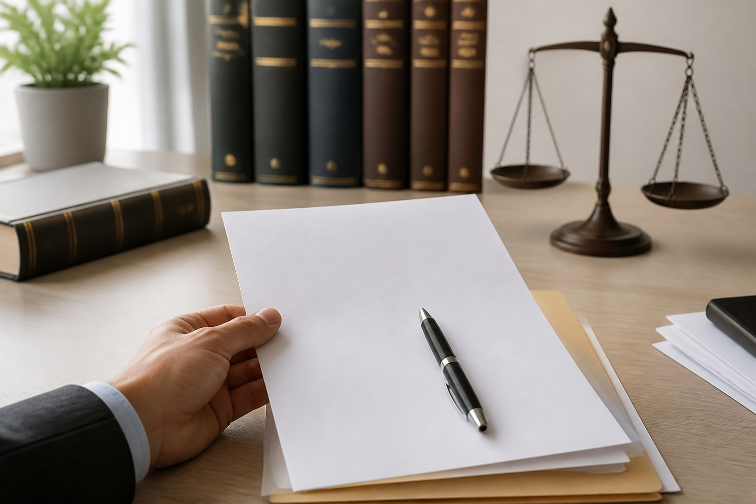 Document d'assignation posé sur un bureau avec un stylo