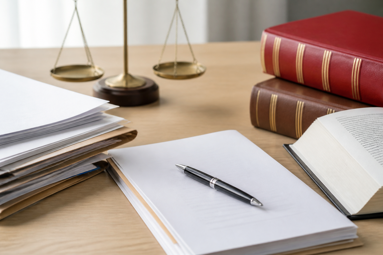 Code de procédure civile français et documents juridiques sur un bureau