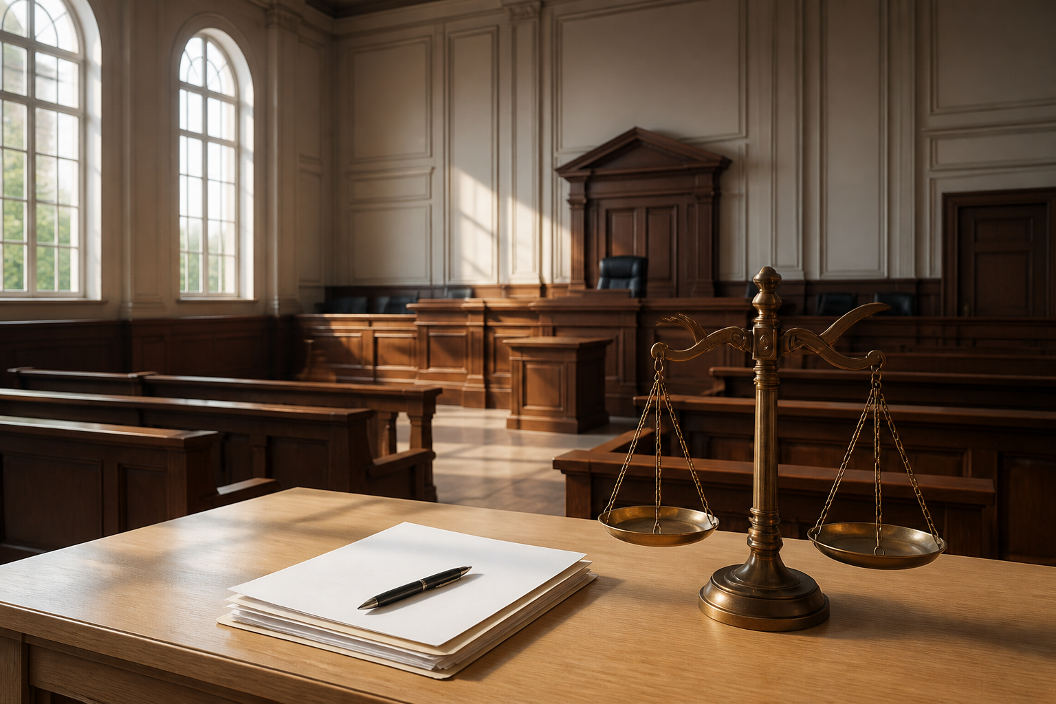 Salle d'audience vide dans un tribunal français