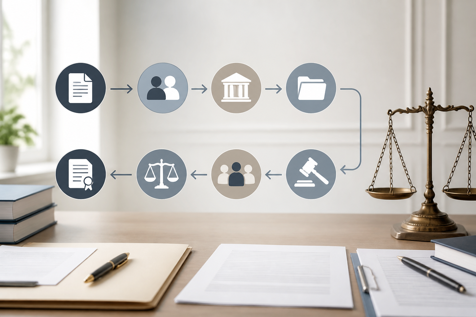 Schéma explicatif des étapes d'une procédure civile