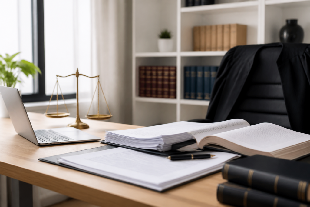 Avocat travaillant sur des documents juridiques relatifs au droit du travail