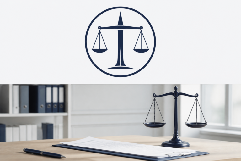 Logo minimaliste avec balance de justice pour cabinet avocat