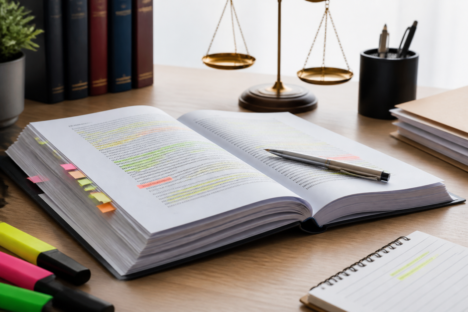 Dossier juridique ouvert avec annotations pour un cas en droit du travail