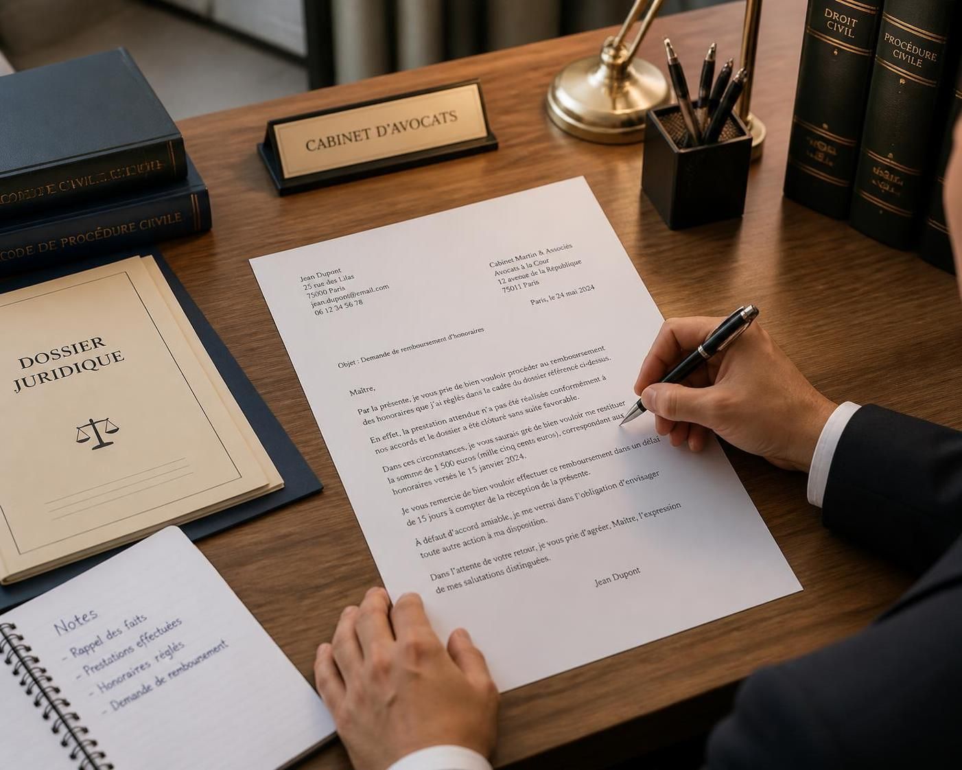 découvrez comment rédiger une lettre de demande de remboursement des honoraires d'avocat en 2026, avec des conseils pratiques pour maximiser vos chances de succès.